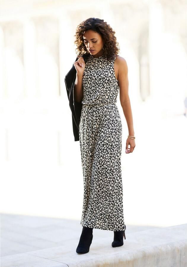 Lascana Jerseyjurk met all-over print midi jurk hoge sluiting zomers-elegant - Foto 6