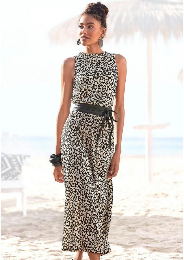 Lascana Jerseyjurk met all-over print midi jurk hoge sluiting zomers-elegant - Foto 4