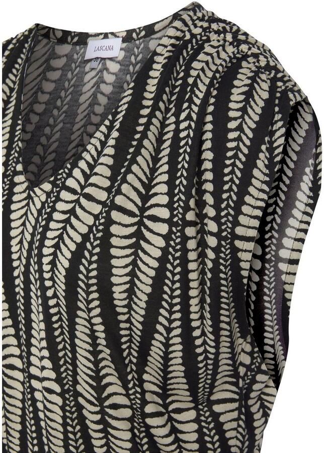 Lascana Jerseyjurk met brede smockband kort zomerjurk in alloverprint strandjurk