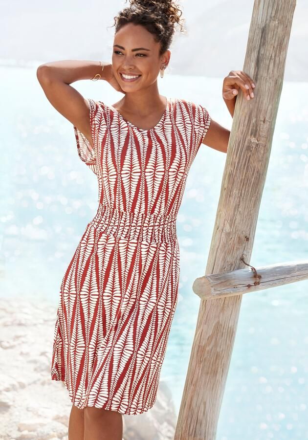 Lascana Jerseyjurk met brede smockband kort zomerjurk met alloverprint - Foto 6