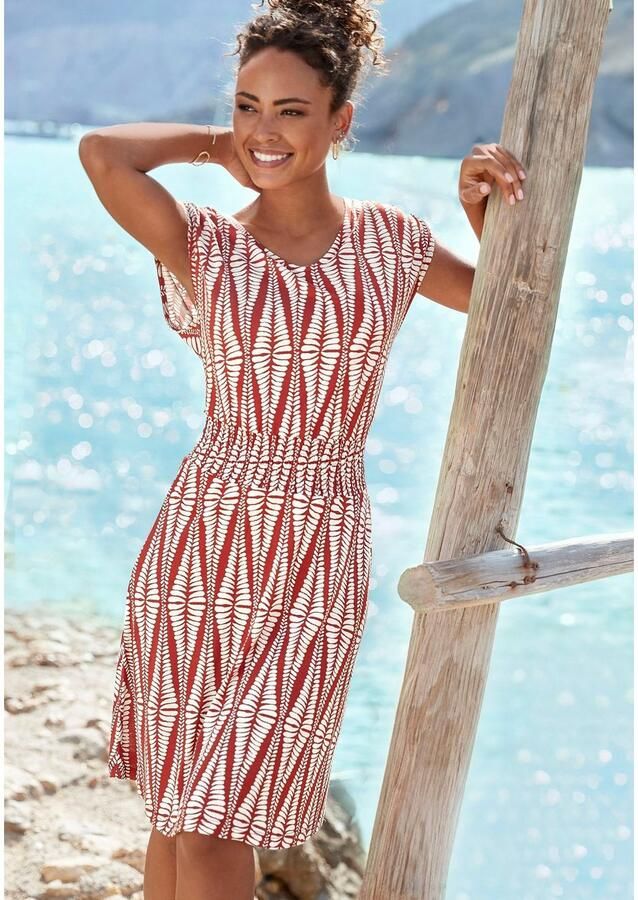 Lascana Jerseyjurk met brede smockband kort zomerjurk met alloverprint - Foto 3