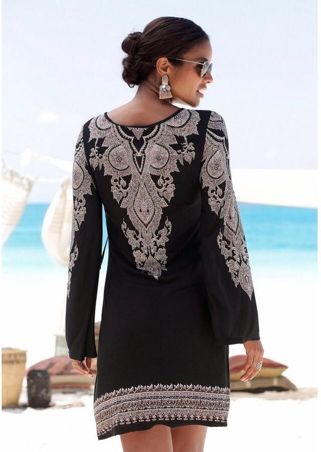 Lascana Jerseyjurk met print op de boorden en bandjes bij de halslijn zomerjurk - Foto 2