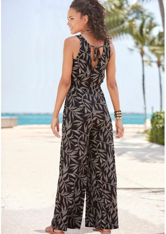 Lascana Jumpsuit met bladerenprint en strikband op de rug zomerse jumpsuit