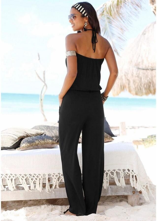 Lascana Jumpsuit met halterbandjes met kantinzet aan de hals zomerse jumpsuit met zakken - Foto 3