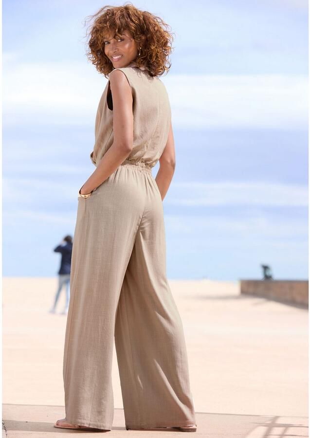 Lascana Jumpsuit met wijde pijpen geweven stof met linnen - Foto 3