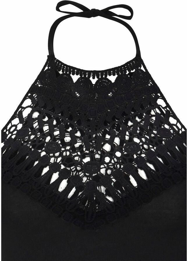 Lascana Jurk in haltermodel met kantinzet korte zomerjurk strandjurk