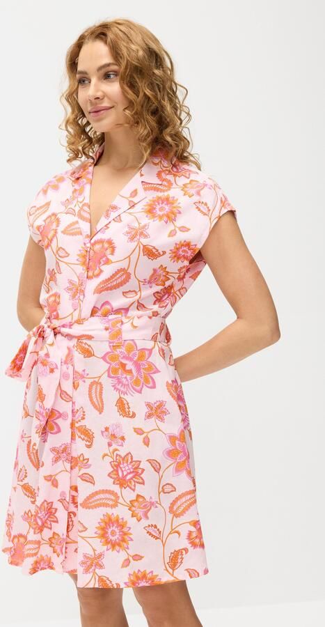 Lascana Jurk met overhemdkraag van linnenmix met reverskraag all-over print (Met een bindceintuur) - Foto 5