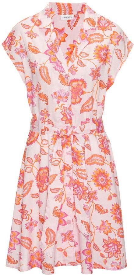 Lascana Jurk met overhemdkraag van linnenmix met reverskraag all-over print (Met een bindceintuur) - Foto 6