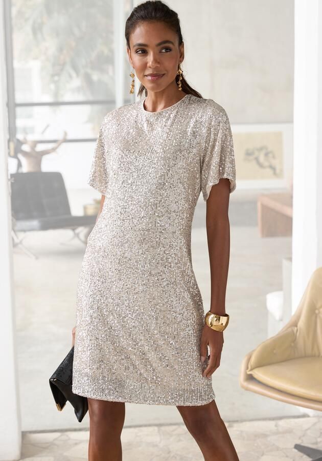 Lascana Jurk met pailletten feestelijk glitterjurk met korte mouwen - Foto 5