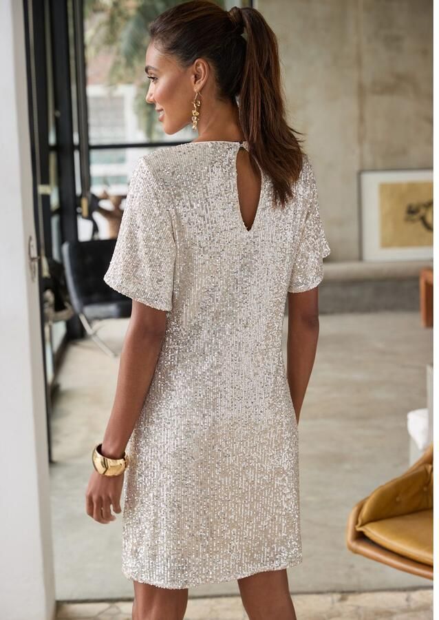 Lascana Jurk met pailletten feestelijk glitterjurk met korte mouwen - Foto 2