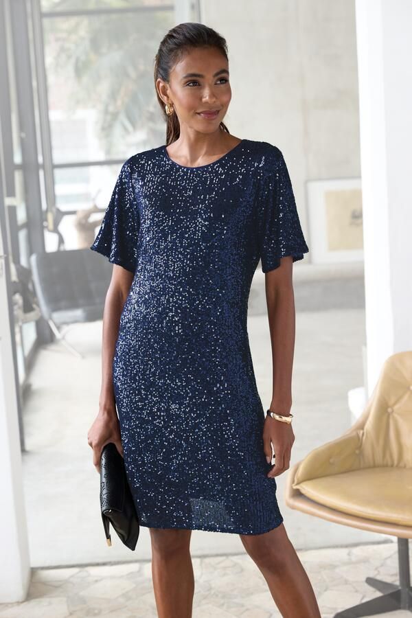Lascana Jurk met pailletten feestelijk glitterjurk met korte mouwen - Foto 2