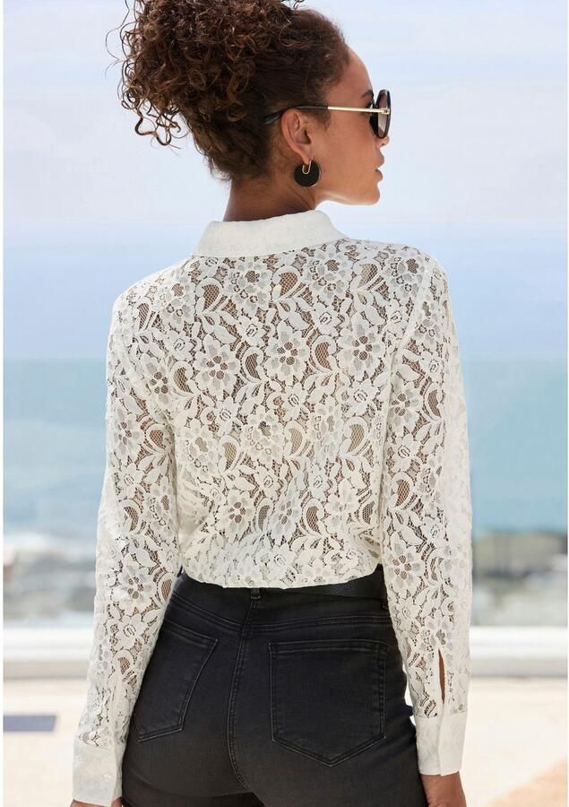 Lascana Kanten blouse met overhemdkraag kanten blouse transparante blouse feestelijk - Foto 4