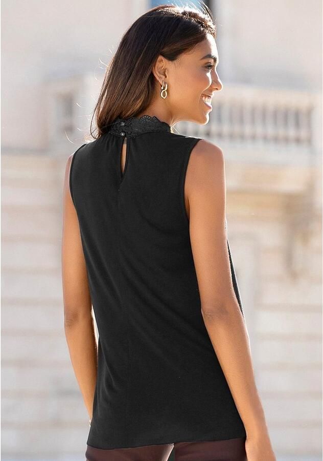 Lascana Kanten top met modieuze opstaande kraag elegante jerseytop met kant - Foto 5