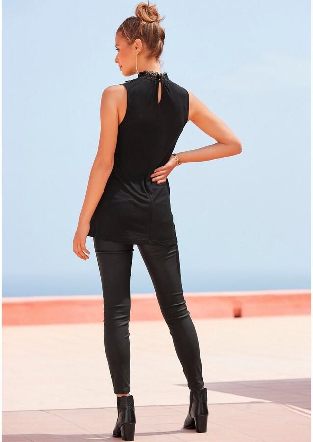 Lascana Kanten top met modieuze opstaande kraag elegante jerseytop met kant - Foto 4