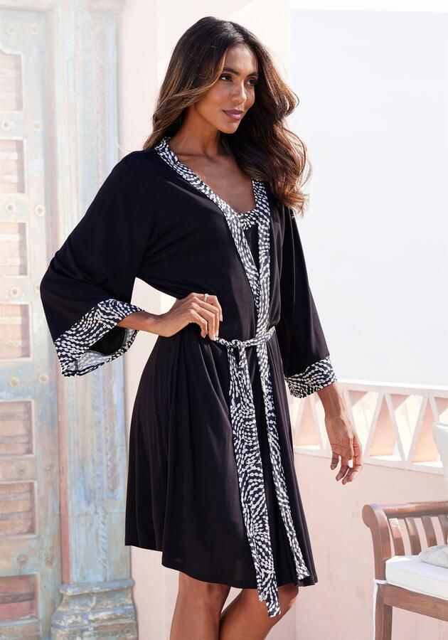 Lascana Kimono met gedessineerde contrastbies - Foto 6
