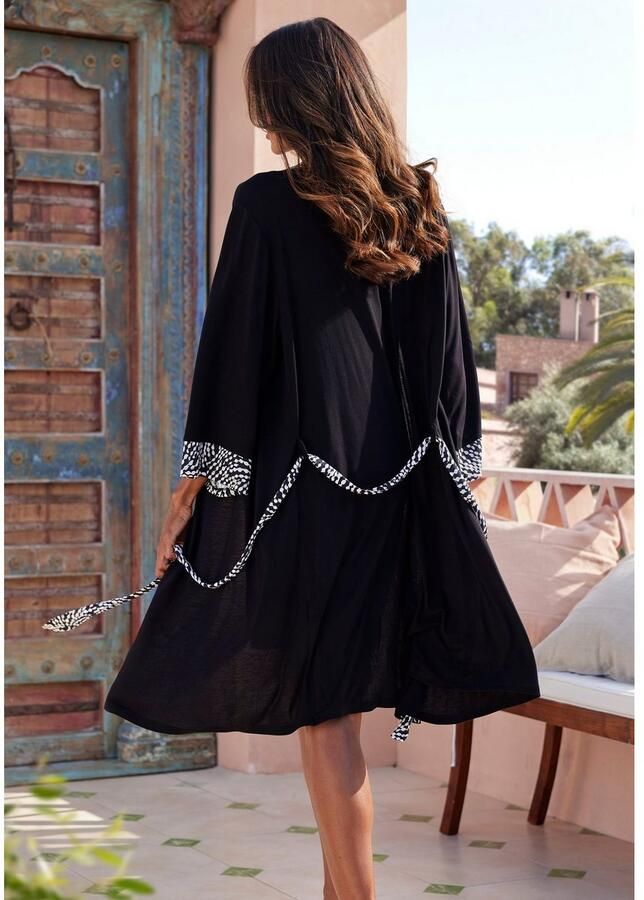 Lascana Kimono met gedessineerde contrastbies