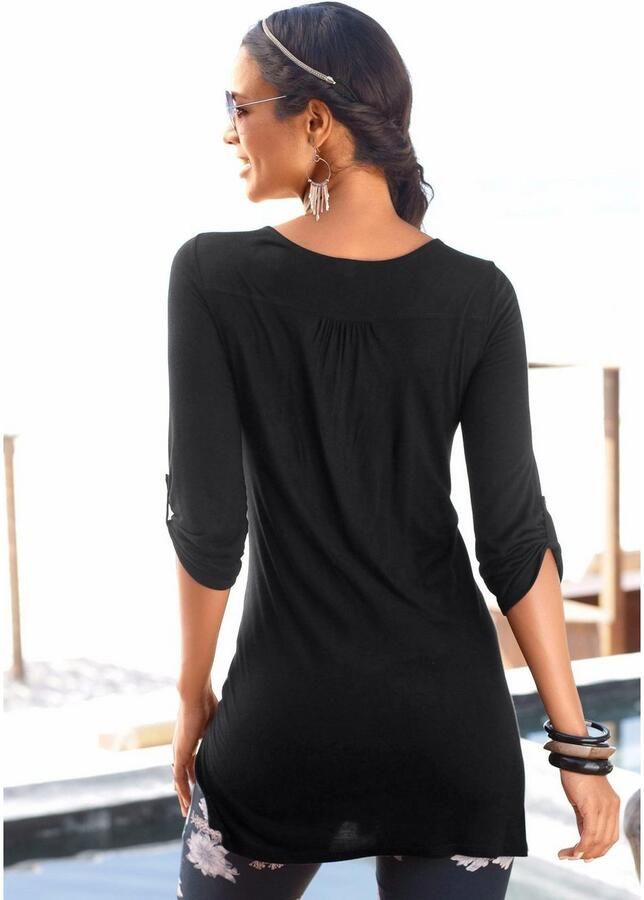 Lascana Lang shirt met kanten randje bij de hals shirt met 3 4 mouwen lange pasvorm - Foto 3