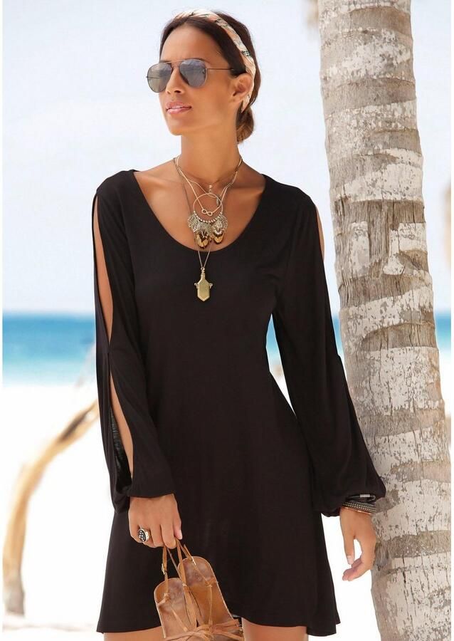 Lascana Lang shirt met splitjes aan de mouwen blousejurk strandjurk