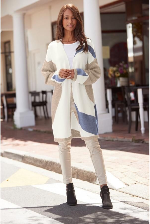 Lascana Lang vest met patroon zachte cardigan comfortabele pasvorm - Foto 5