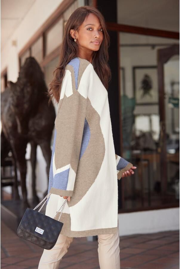 Lascana Lang vest met patroon zachte cardigan comfortabele pasvorm - Foto 8