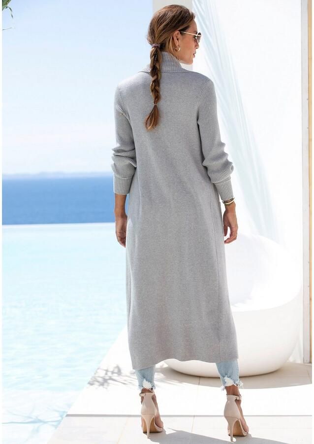 Lascana Lang vest met ribbrei-details en zakken casual gebreide mantel