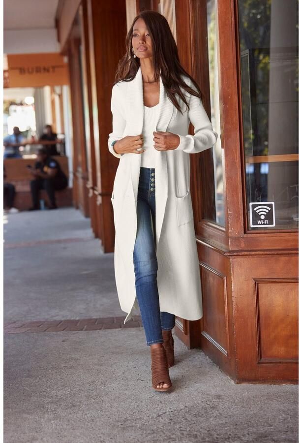 Lascana Lang vest met ribbrei-details en zakken casual gebreide mantel - Foto 5