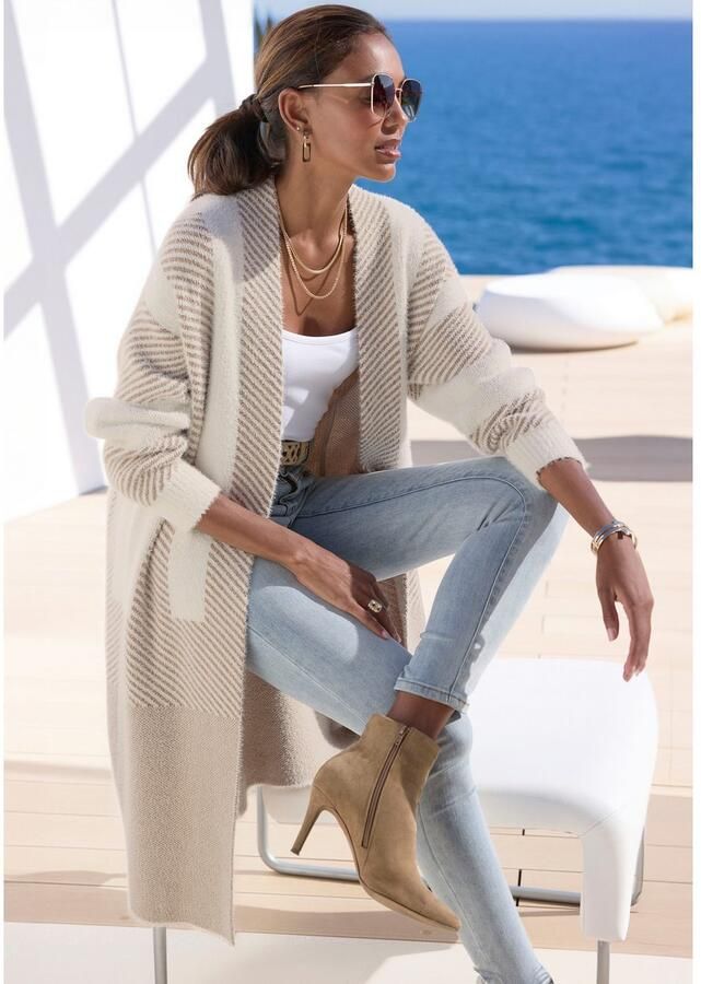 Lascana Lang vest van zachte breiwerk cardigan met lange mouwen