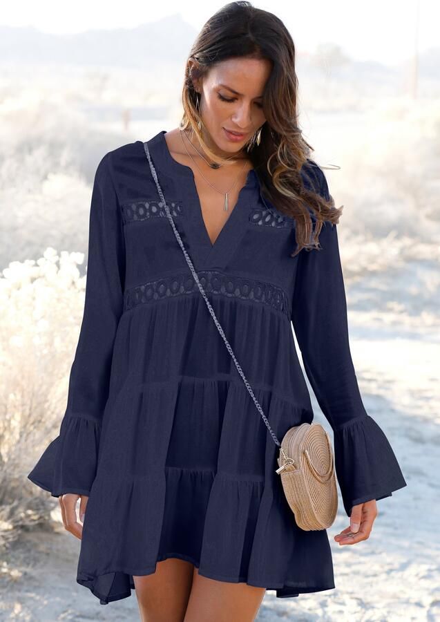 Lascana Lange blouse met kanten inzetstukken tuniek blousejurk strandkleding - Foto 4