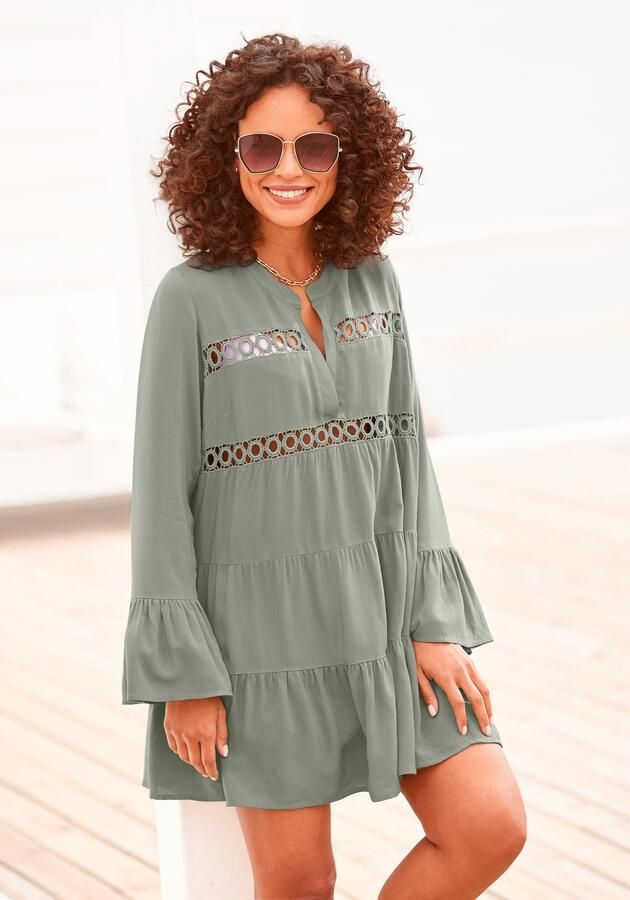 Lascana Lange blouse met kanten inzetstukken tuniek blousejurk strandkleding - Foto 4