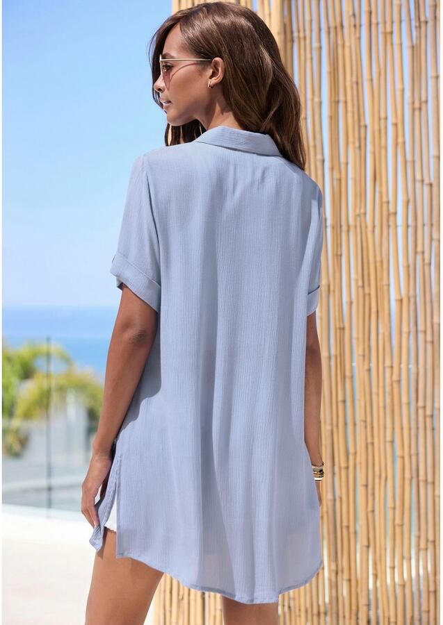 Lascana Lange blouse met knoopsluiting blouse met korte mouwen blousejurk zomers - Foto 4