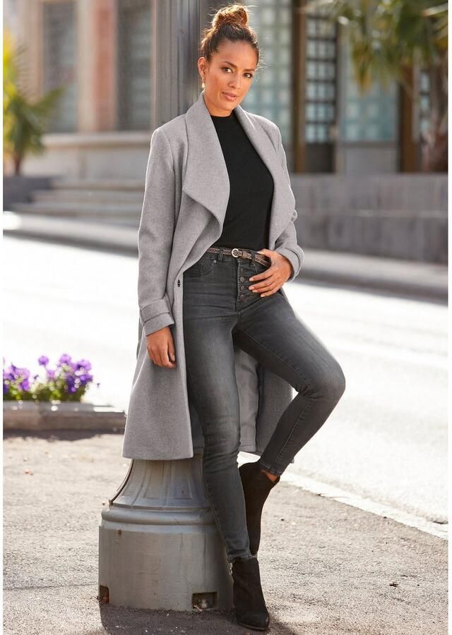 Lascana Lange jas met ceintuur en zakken elegante damesmantel