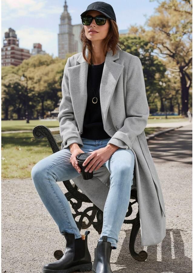 Lascana Lange jas met reverskraag elegante damesjas (Met een bindceintuur)