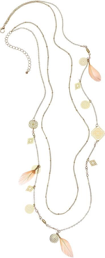 Lascana Lange ketting Laag halsketting 2 rijen met kunstveren meerlagige halsketting halsjuweel - Foto 6