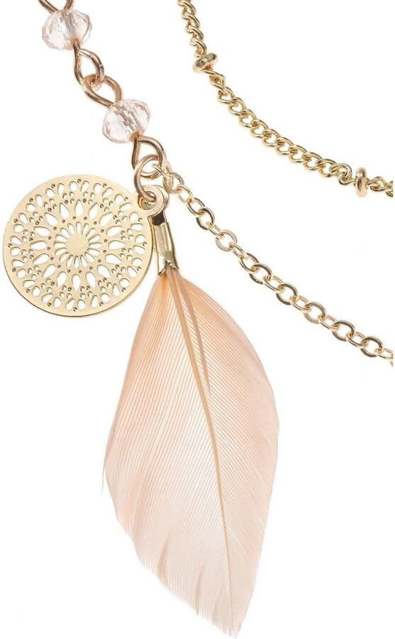 Lascana Lange ketting Laag halsketting 2 rijen met kunstveren meerlagige halsketting halsjuweel - Foto 5