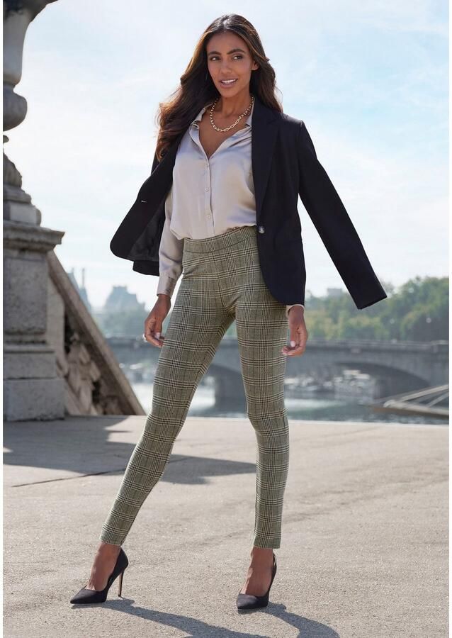 Lascana Legging met klassiek ruitjespatroon achterzakken elegant smalle pasvorm - Foto 2