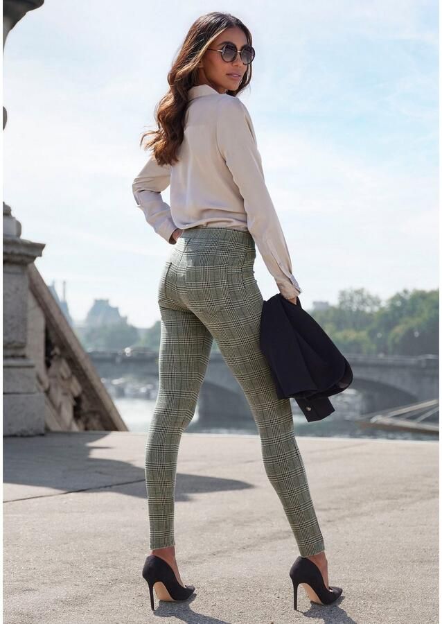 Lascana Legging met klassiek ruitjespatroon achterzakken elegant smalle pasvorm - Foto 3