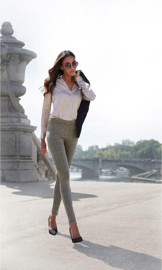 Lascana Legging met klassiek ruitjespatroon achterzakken elegant smalle pasvorm - Foto 5