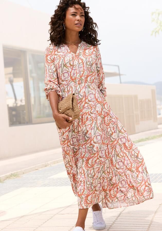 Lascana Maxi-jurk met all-over print en volants lange mouwen jurk met print casual-chic - Foto 6