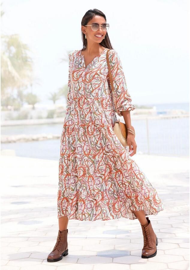 Lascana Maxi-jurk met all-over print en volants lange mouwen jurk met print casual-chic - Foto 5