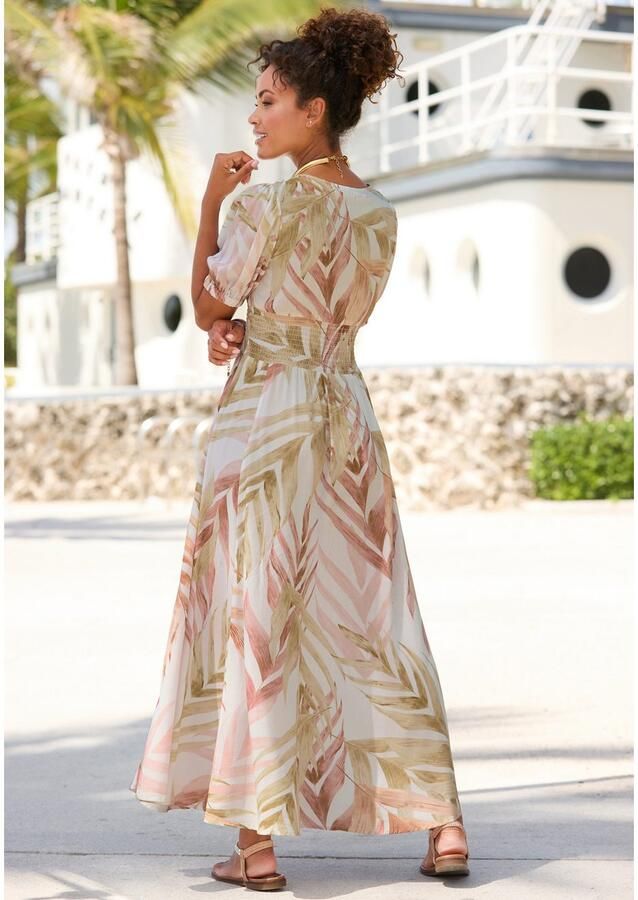 Lascana Maxi-jurk met alloverprint en gerimpelde taille luchtige zomerjurk - Foto 2