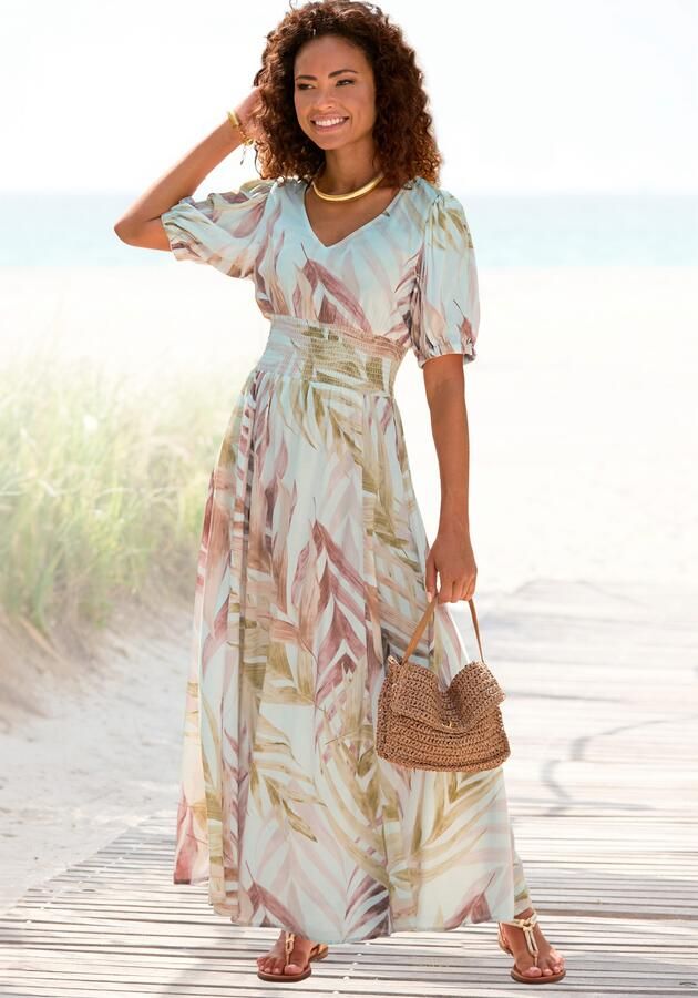 Lascana Maxi-jurk met alloverprint en gerimpelde taille luchtige zomerjurk - Foto 3