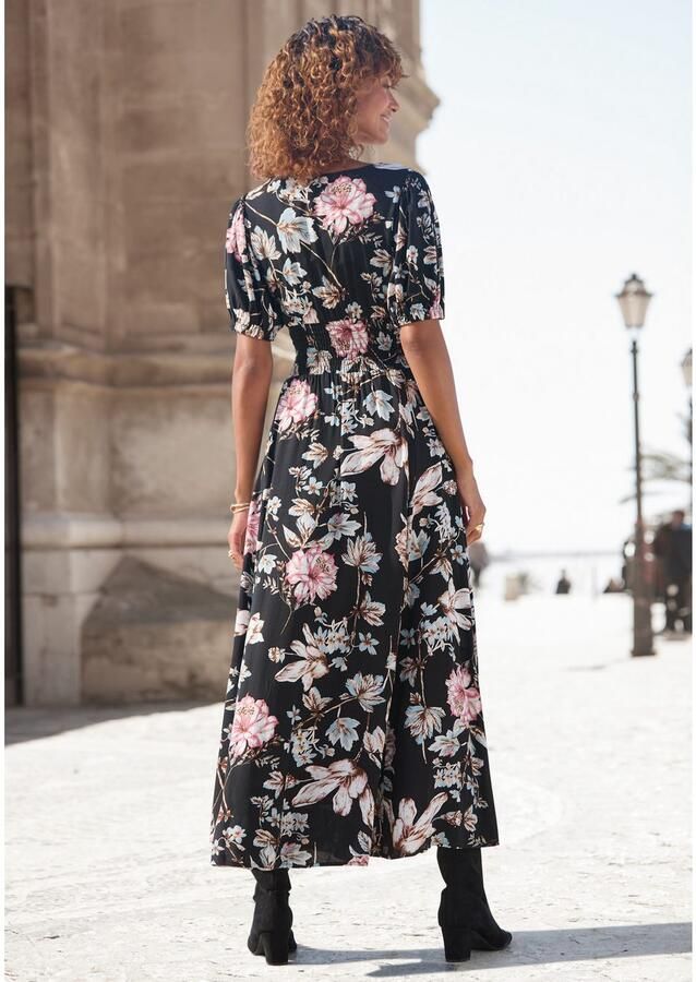 Lascana Maxi-jurk met bloemenprint en lichte pofmouwen zomerjurk casual-elegant
