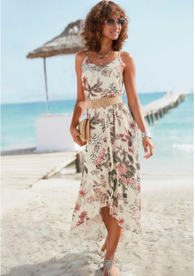 Lascana Maxi-jurk met bloemenprint licht zomerjurk in vokuhila-stijl strandjurk - Foto 4