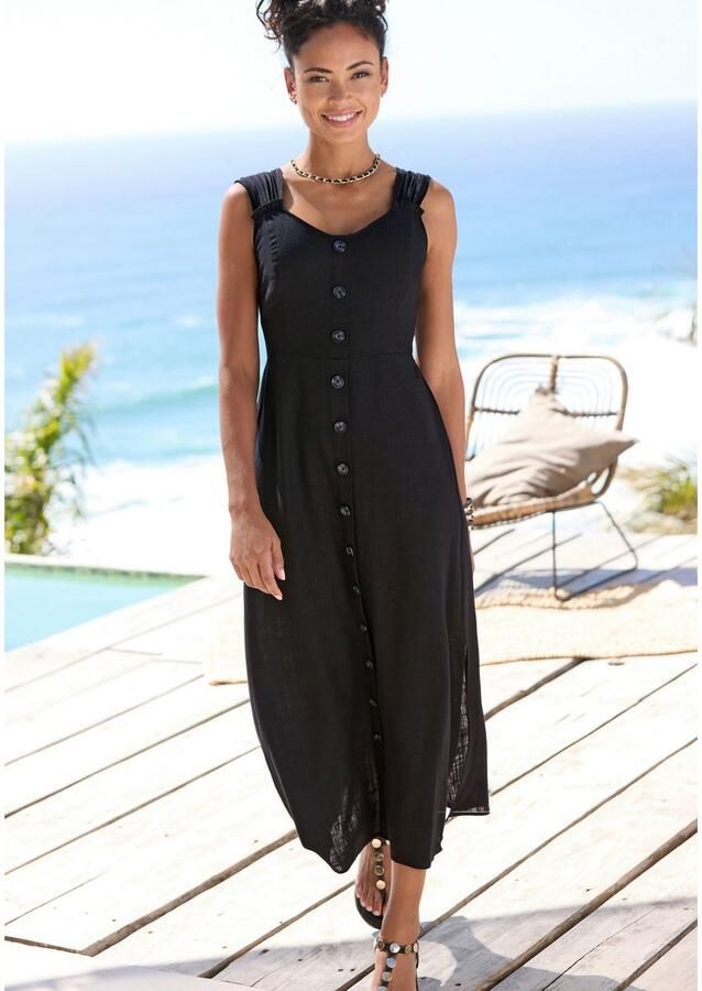 Lascana Maxi-jurk met brede bandjes van geweven stof in linnenlook zomers - Foto 2