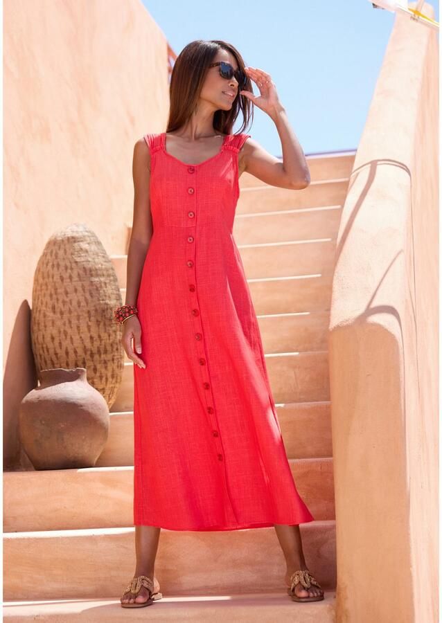 Lascana Maxi-jurk met brede bandjes van geweven stof in linnenlook zomers - Foto 3