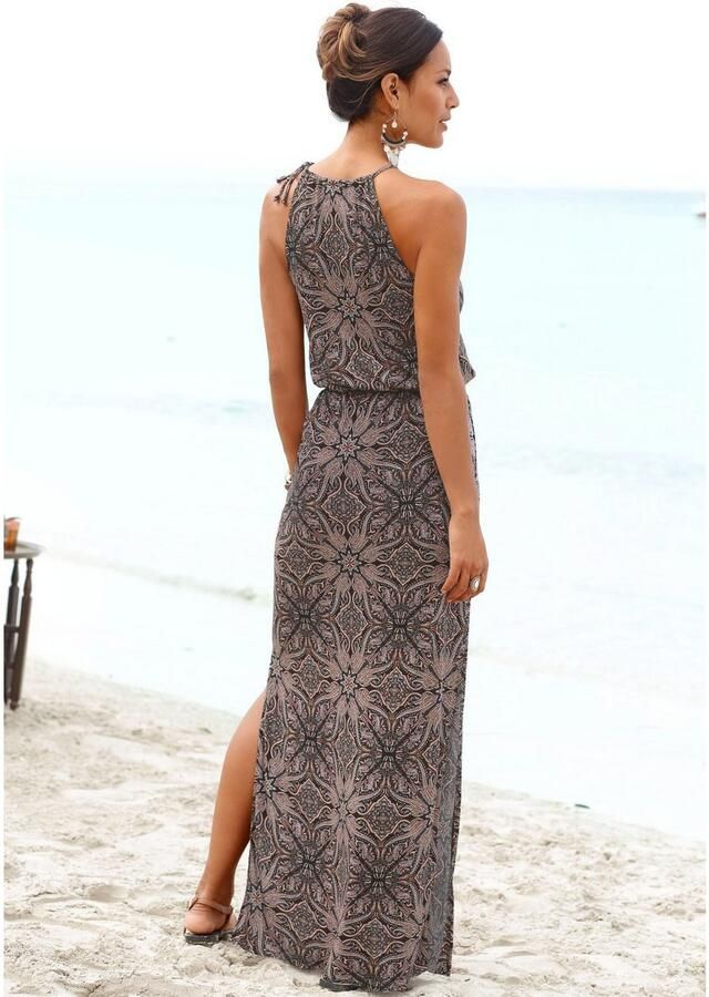 Lascana Maxi-jurk met modieuze halslijn met all-over print zomerjurk strandjurk - Foto 2