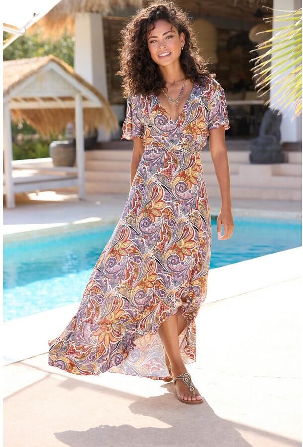Lascana Maxi-jurk met paisley-print split en volant vleugel mouwen drukjurk - Foto 3