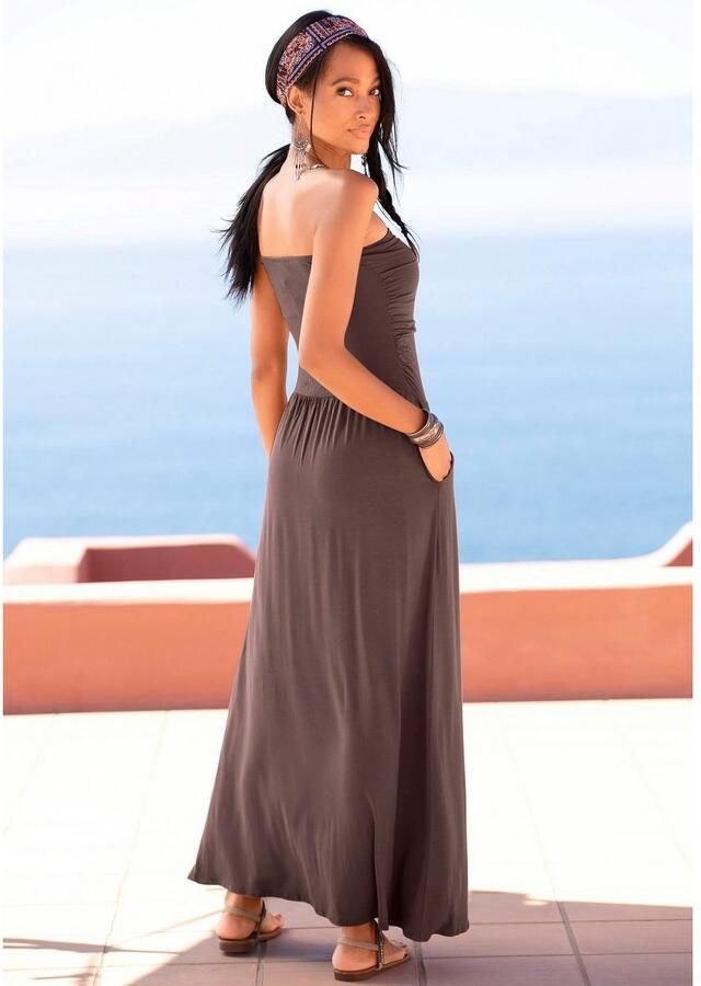 Lascana Maxi-jurk met smalle bovenkant en zakken off-the-shoulder zomerjurk basic