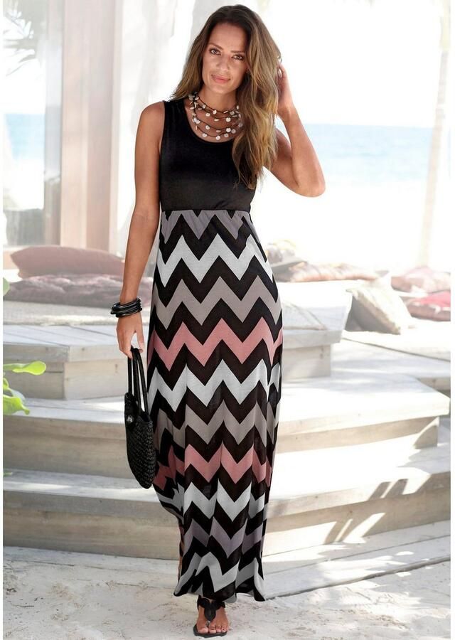Lascana Maxi-jurk met zigzag motief zomerjurk strandjurk