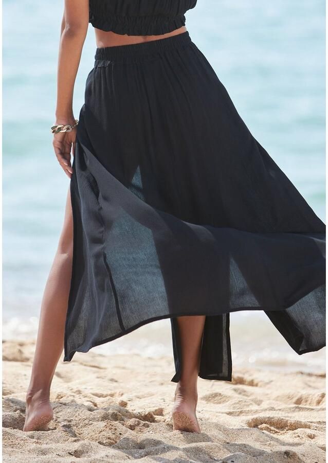 Lascana Maxirok met bijzondere snit lange rok met beeninsnijding strandrok